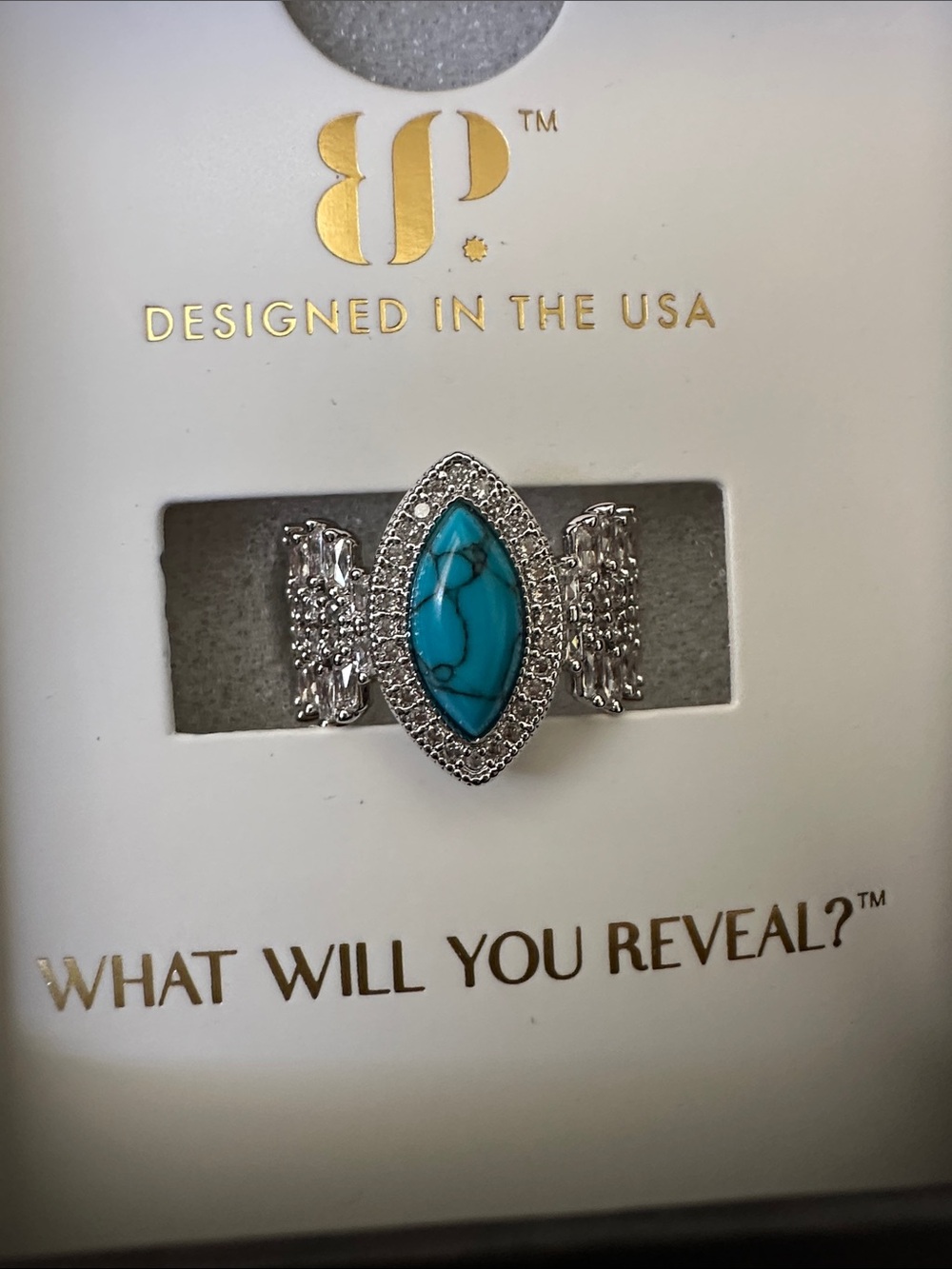 Bomb Party Ring size 5 Dust & Dagger, Turquoise Magnesite & Diamond CZ